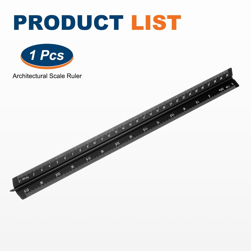 12 Inch Metric Architectural Triangular Scale Ruler Small Scale, Black
