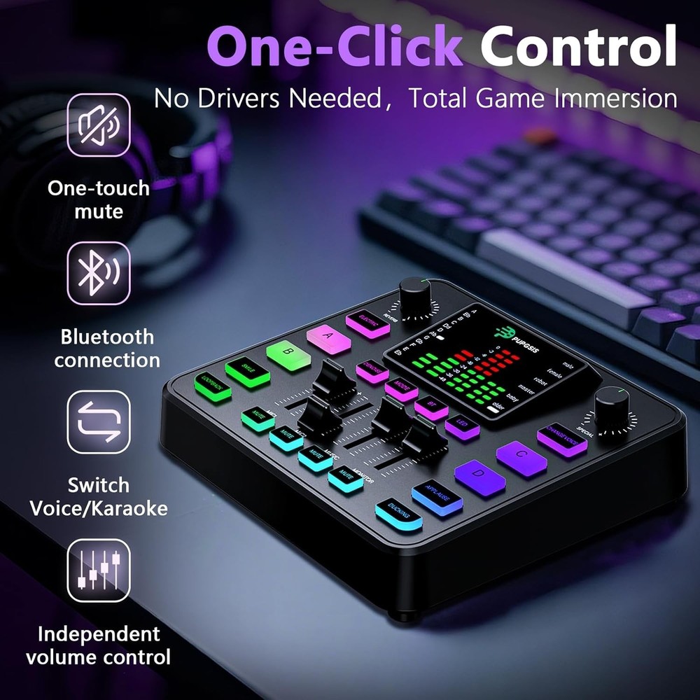 Gaming Audio Mixer, Usb Audio Interface for pc,1/4 xlr interface，Sound Board Wit