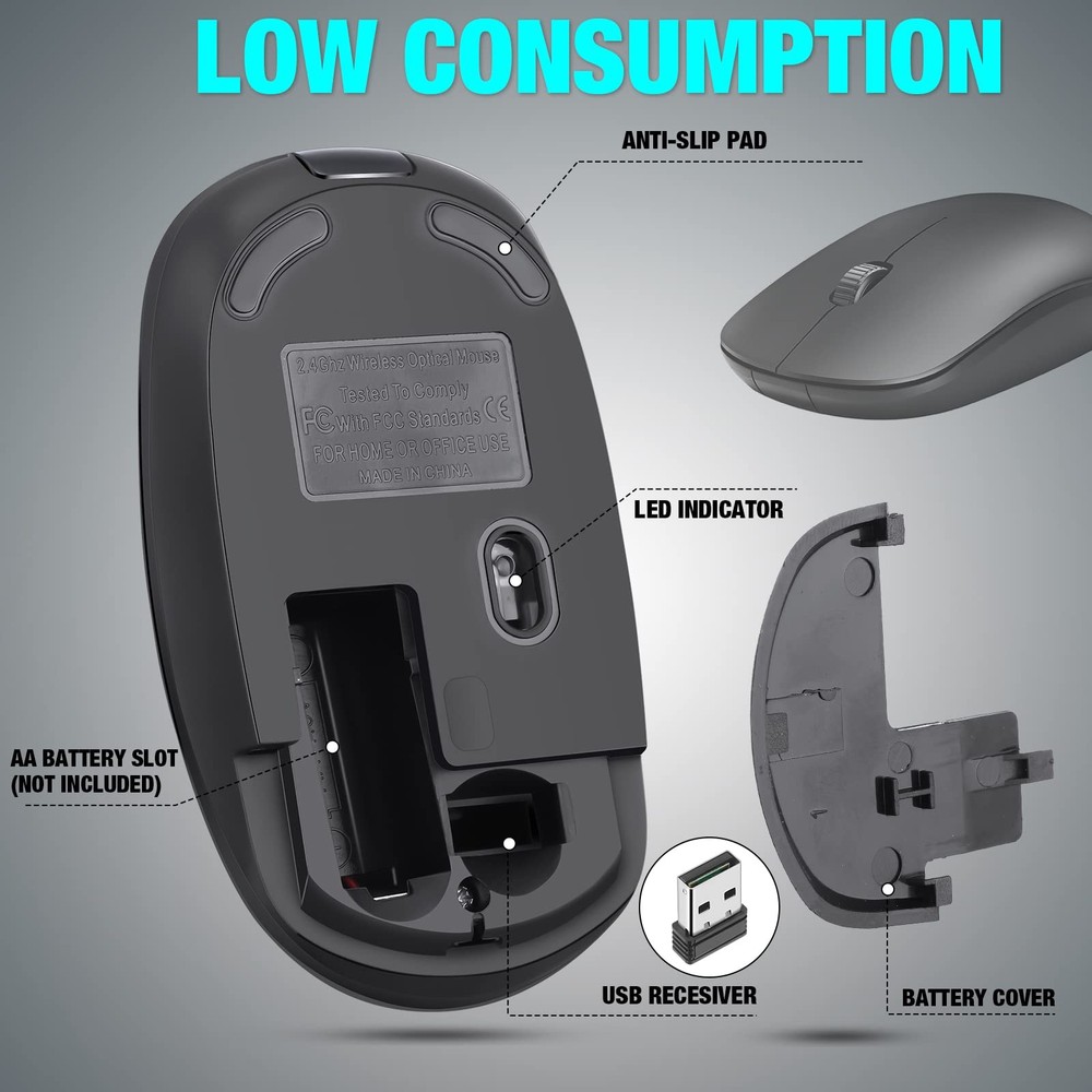 2.4G Wireless Mouse Bulk 10 Pack 1000 DPI Optical with USB Receiver for PC