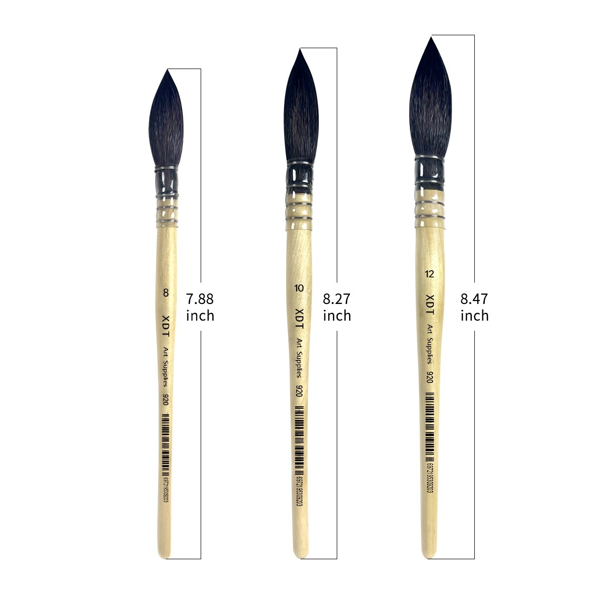 XDT#920 Mop Round Tip Art Brush 3Pc #8#10#12 Black Goat Acrylic Watercolor