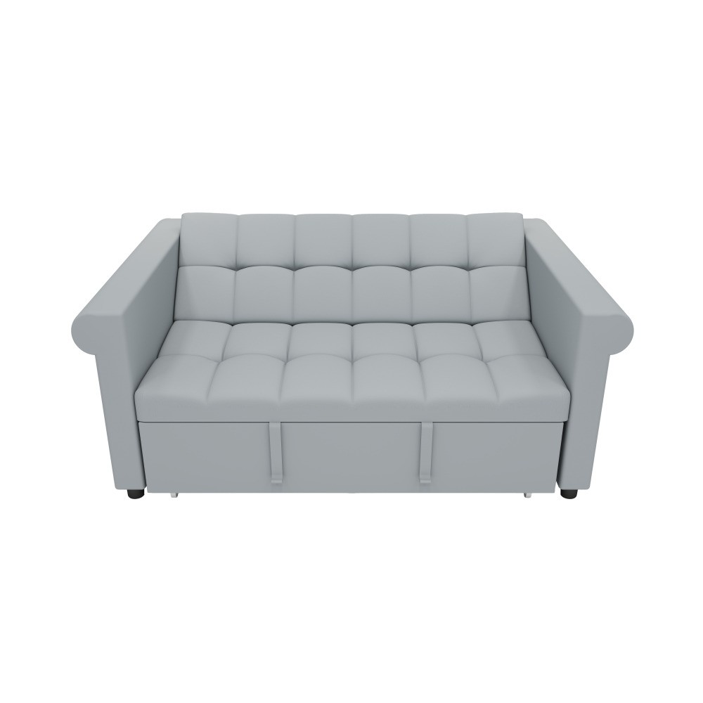 Velvet 2-Seater Sofa Bed, Gray Pull-Out Sleeper with Side Pocket, Compact