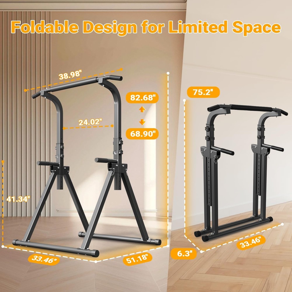 Foldable Pull Up Bar Free Standing Multi-function Power Tower Dip Bar Home Gy...