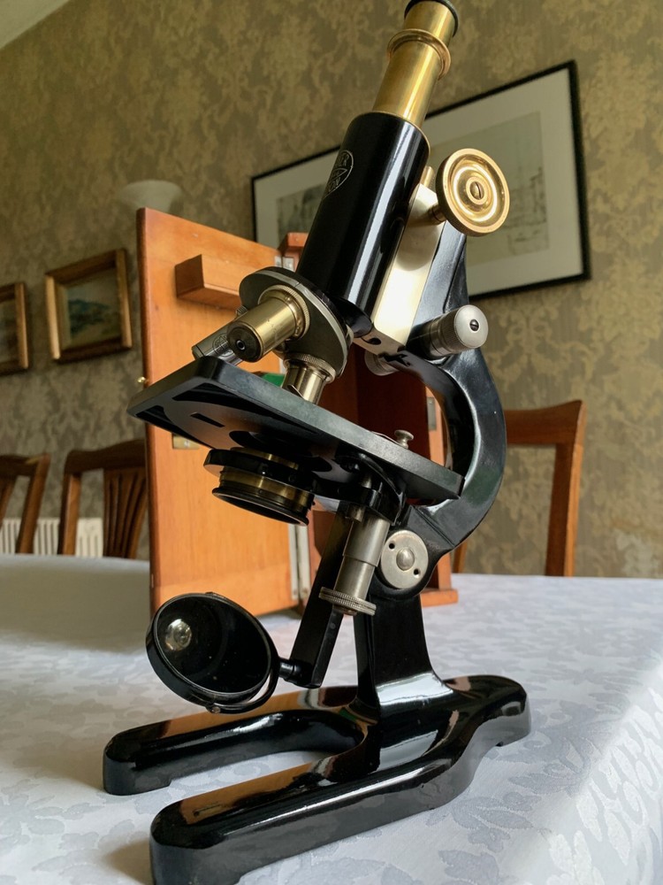 Antique C. Baker - Brass Monocular Microscope - circa 1920s, Cased
