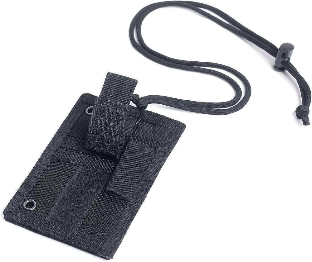 2PC Black Tactical ID Card Holder Hook&Loop Patch Badge Organizer - Neck Lanyard