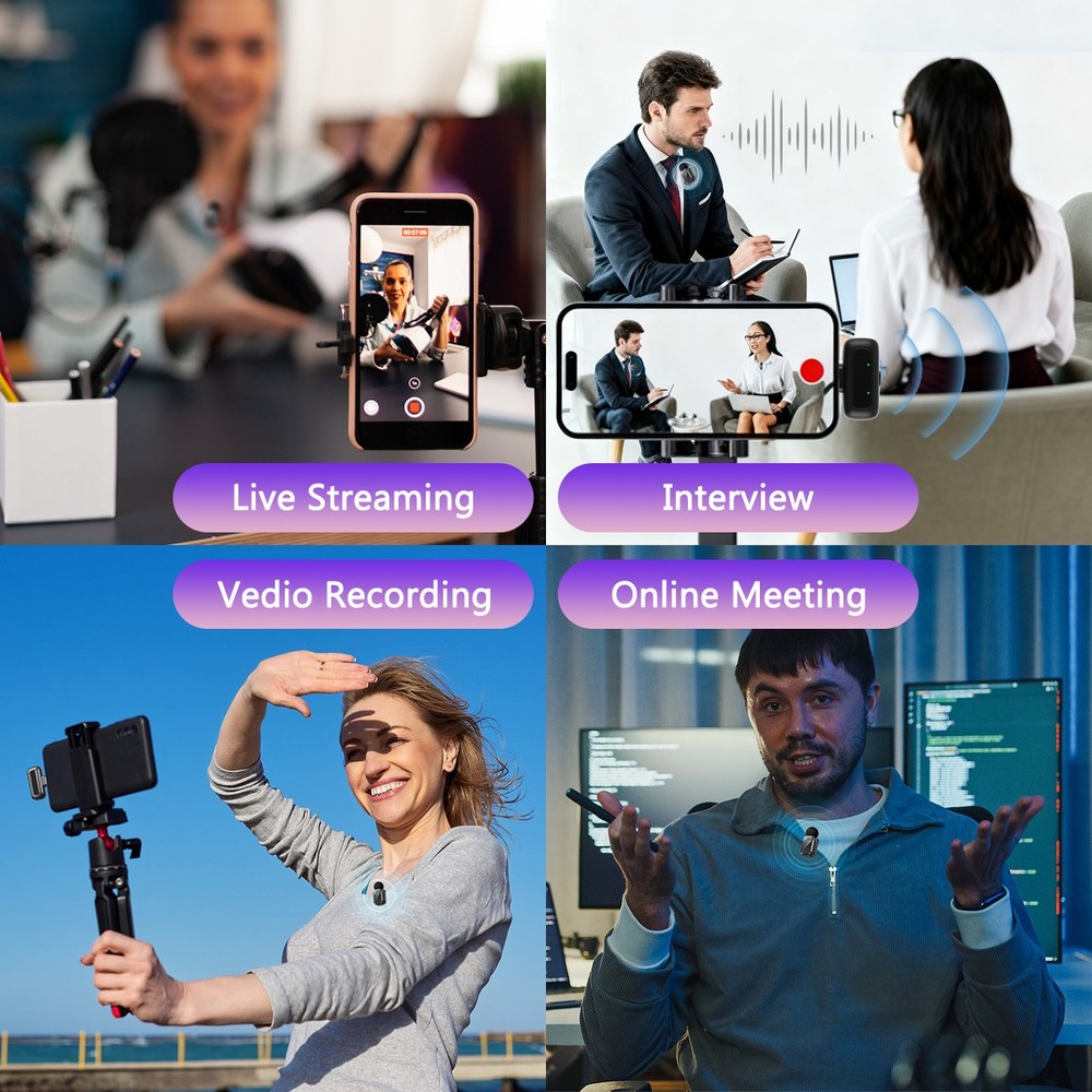 Wireless Microphone Mini Mic for iPhone/Android Phone, LED Display Lavalier Mic-
