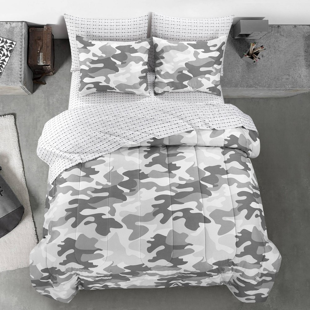 Gray Camouflage Bed in a Bag Full Multicolor Polyester