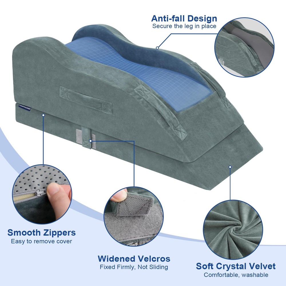 Adjustable Leg Elevation Pillows for After Surgery, Ergonomic Curve Keeps Kne...