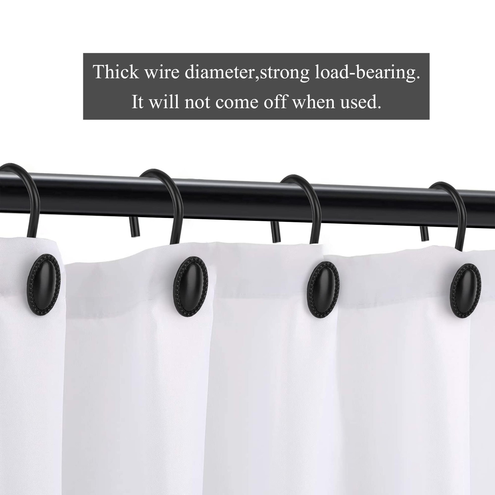 Shower Curtain Hooks Set Of 12 Black Zinc Rust Resistant Decorative Matte Black