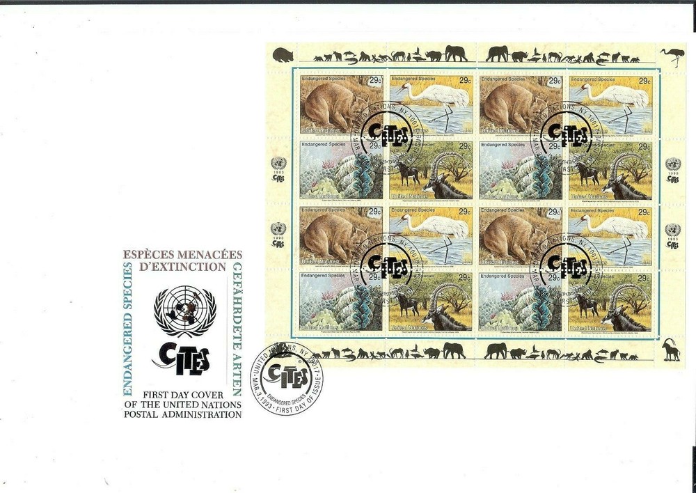 1993 Endangered Species Large FDC - Full Sheet - New York Office - UNPA Cachet