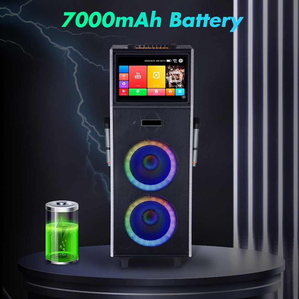 LOUD Bluetooth Speaker Karaoke Machine w/ Wireless Mic & Lyrics Display Screen