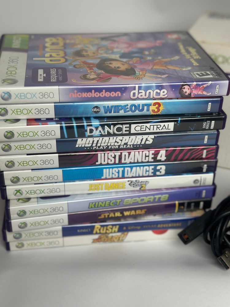 Xbox 360 Kinect Bundle - Sensor + Power Adapter + 11 Games + Box - Tested!
