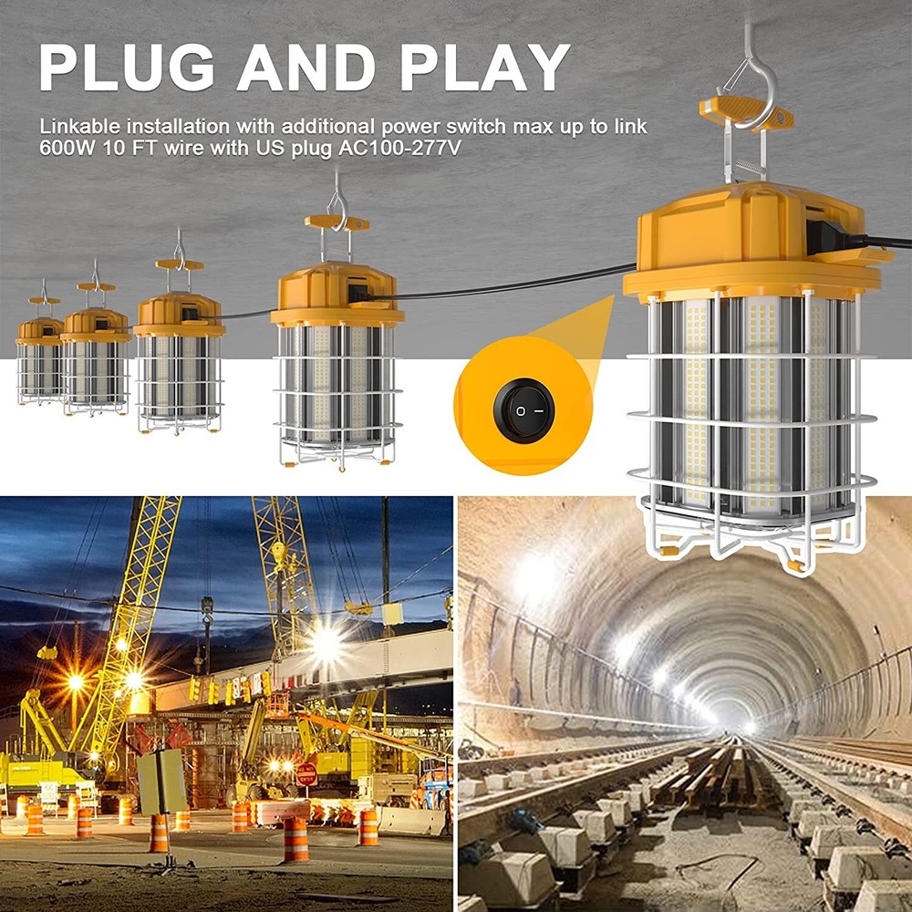 150W LED Temporary Work Light Linkable Constructions Jobsite Lamp 5000K Plug-In