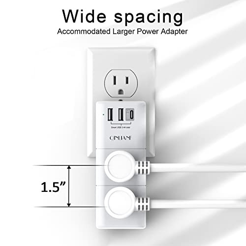 USB Outlet Extender Surge Protector - Multi Plug Outlet with Rotating Plug, 3