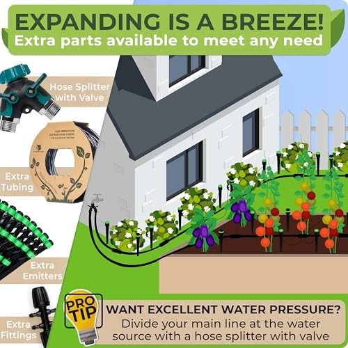 Complete Drip Irrigation System for Garden & Raised Beds - Easy Setup, Adjustabl