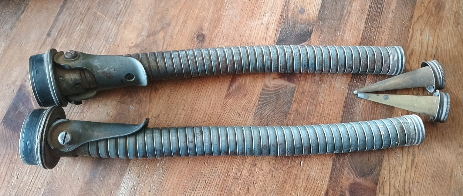 Lot of 2 Vintage Jerry Gas Can Flex Nozzle Spout w/ Screen Cap US Military Clamp