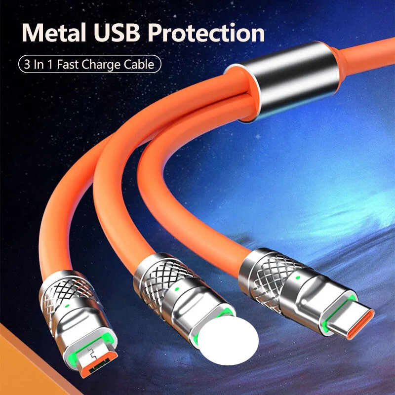 USB 3in1 Multi Fast Charger Charging Cable Cord For Type C Android Micro iPhone