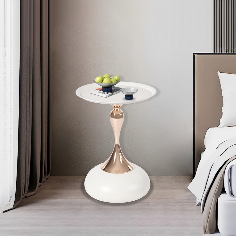Modern Side Table Round End Table Bedside Table Metal Nightstand White Sofa Desk
