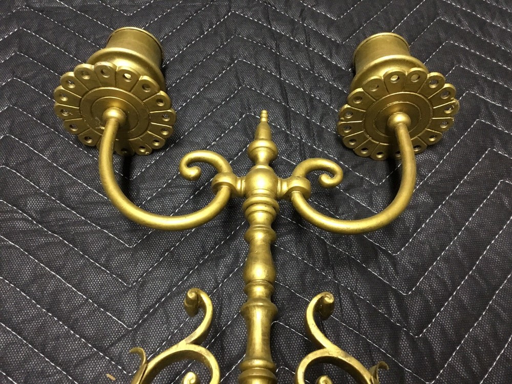 Antique Renaissance Ornate Gilded Solid Brass Wall 2 Light Sconces