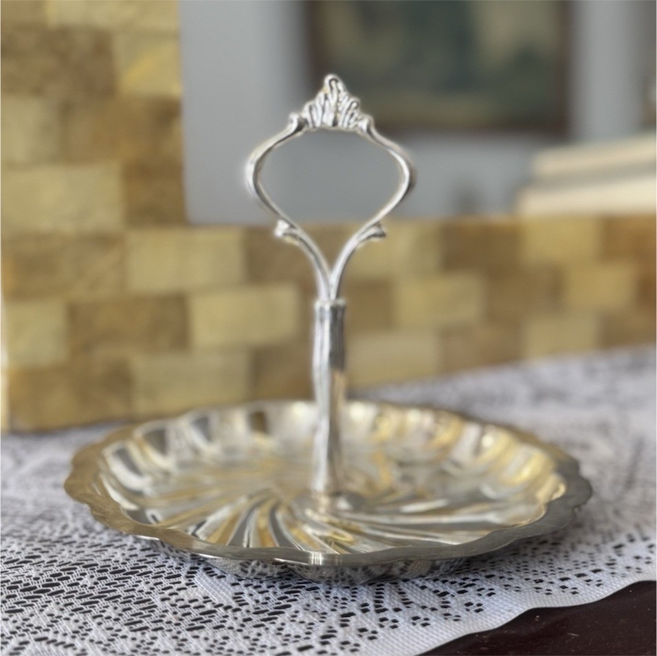 Silver Plated Tray with Ornate Decorative Handle