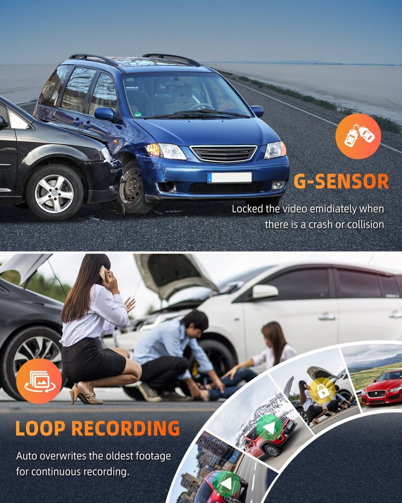 12" Mirror Dash Camera WiFi Gps Touch Screen Front & Rear Camera Voice Control