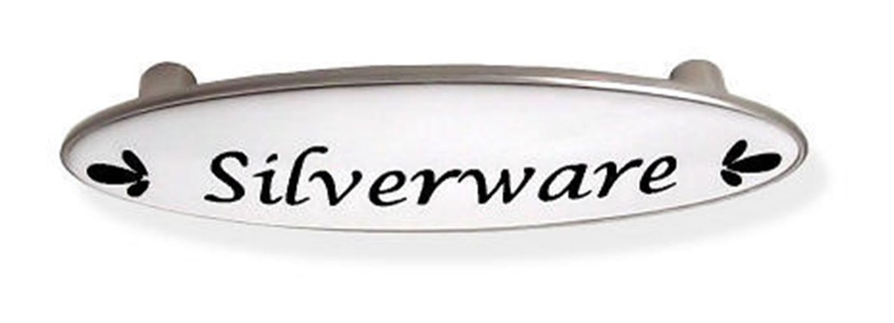 3" Silverware Drawer Pull Black Script and Satin Nickel