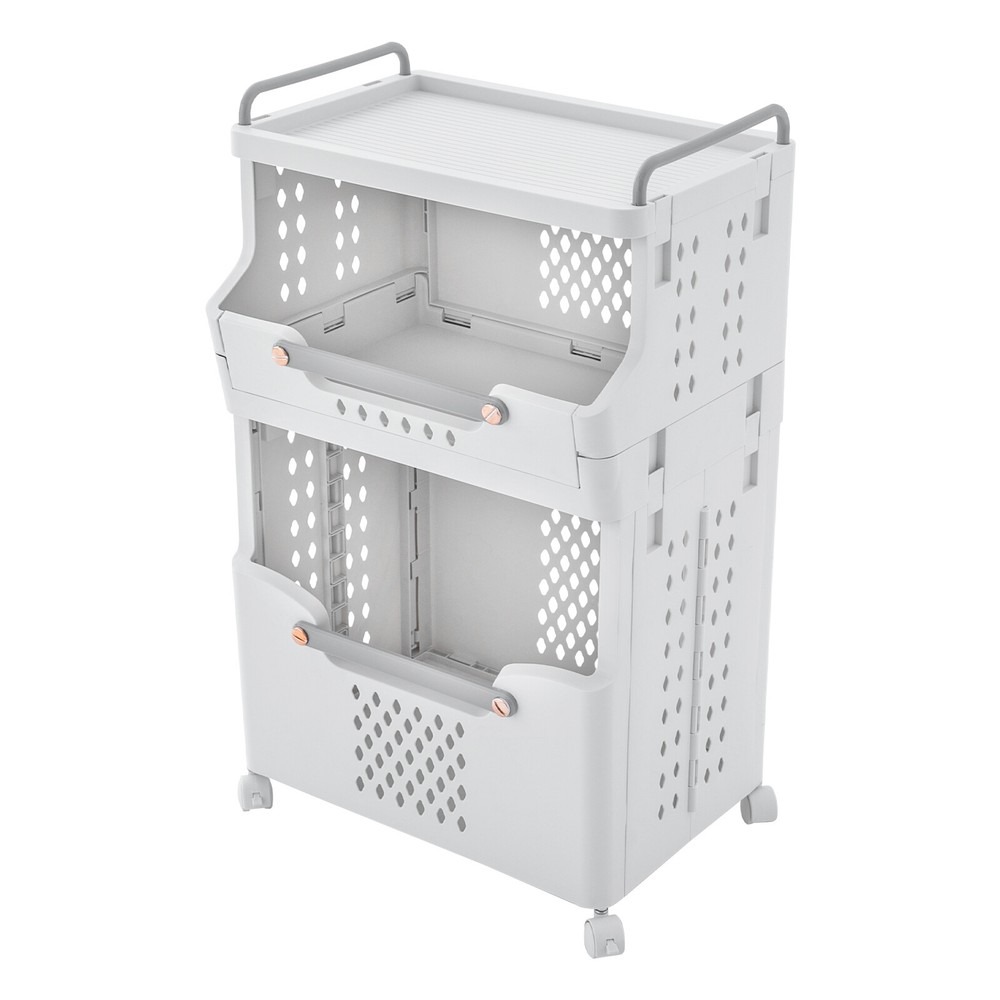 2-tier Movable Laundry Basket Laundry Hamper w/ Wheels Laundry Stackable Basket