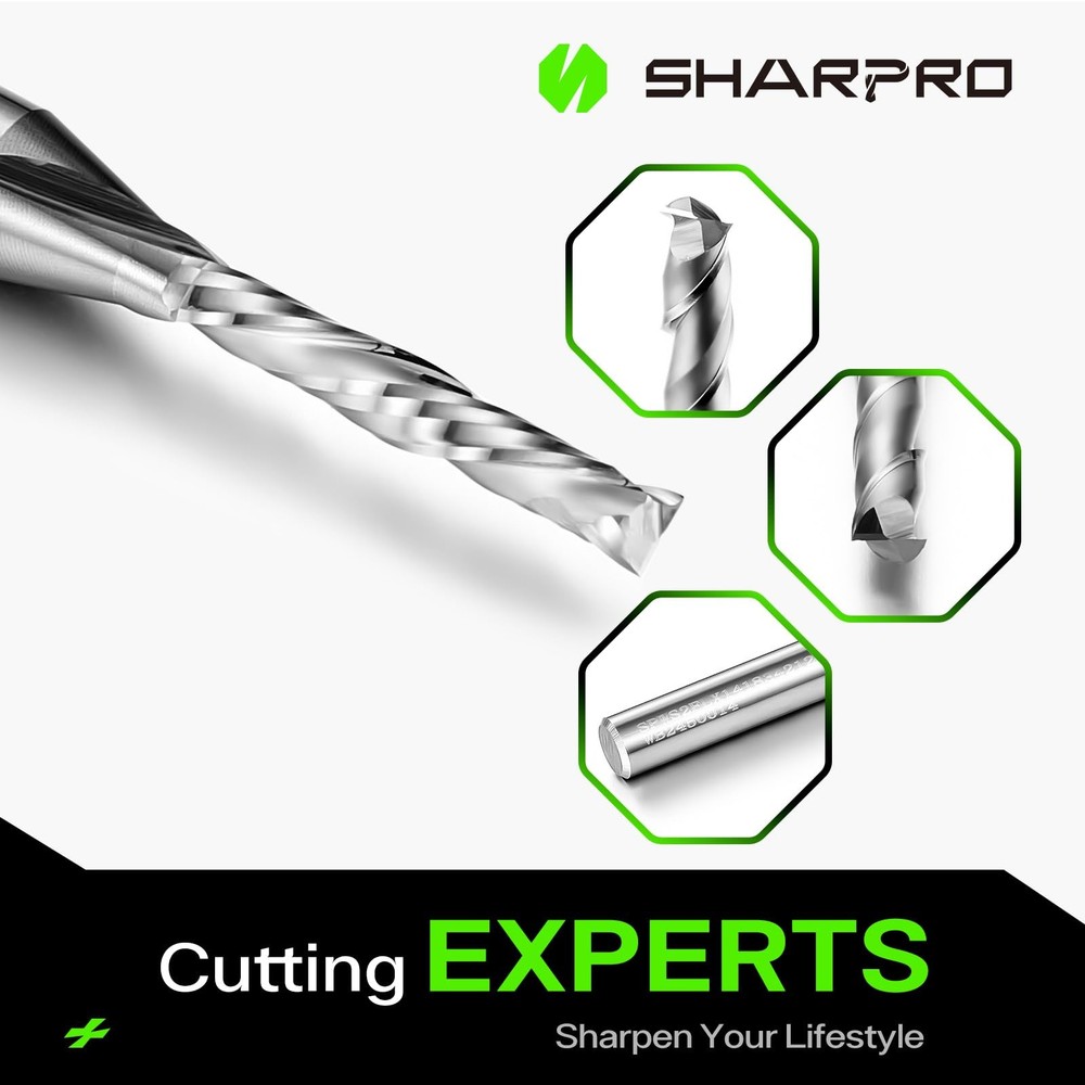 SHARPRO Compression CNC Router Bit 1/4" Shank 1/8" Cut Extra Long