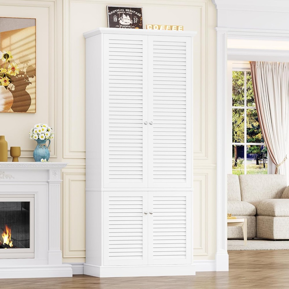 70.9in Tall Storage Cabinet Shutter Doors Wine Rack
