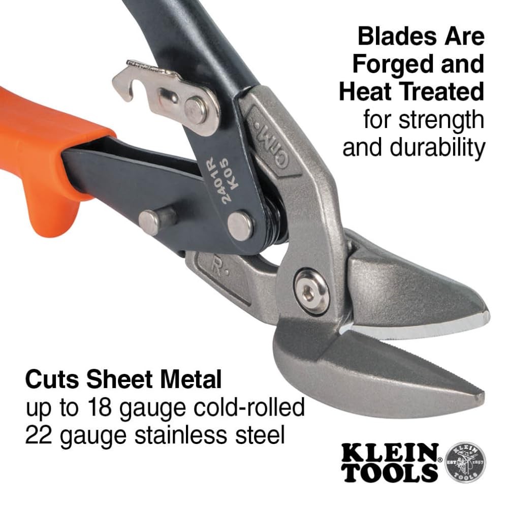 Klein Tools 2401R Right-Cutting Offset Snips, Aviation Tin Snips with Forged ...