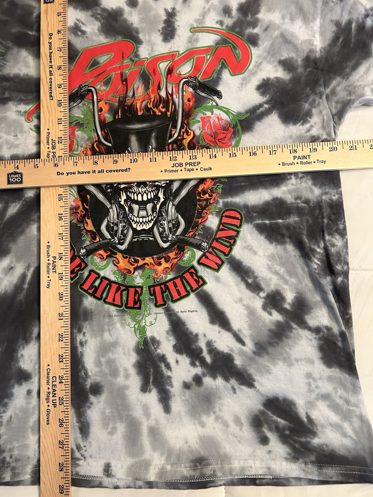 Poison Ride Like The Wind Large T-Shirt Unisex S/S Graphic Tie Dye Gray