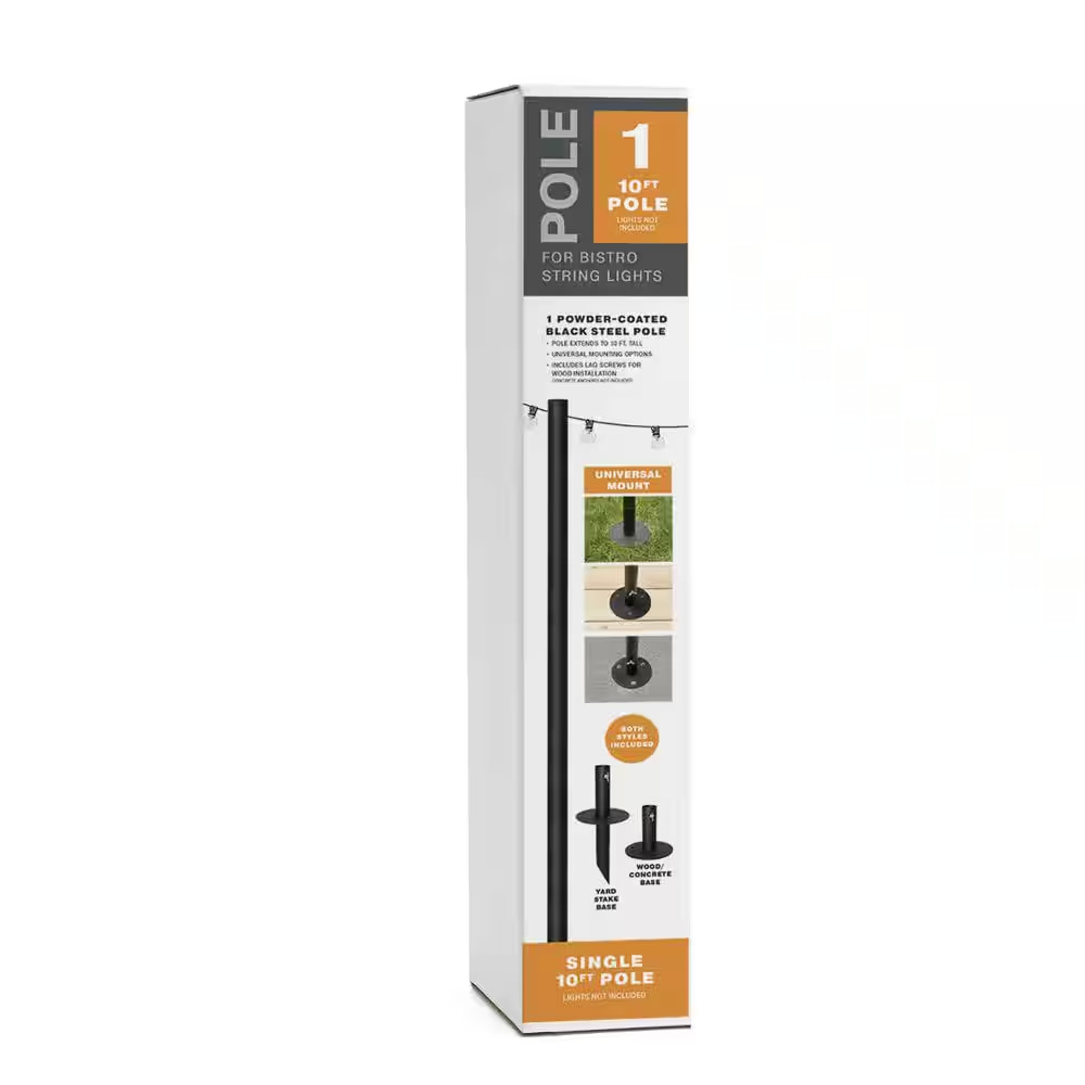 Single 10 Ft. String Light Pole (Black)