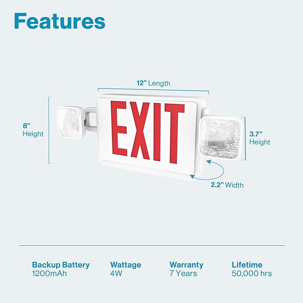 6 Pack LED Exit Sign with Emergency Light–Hi Output Compact Combo UL listed Red