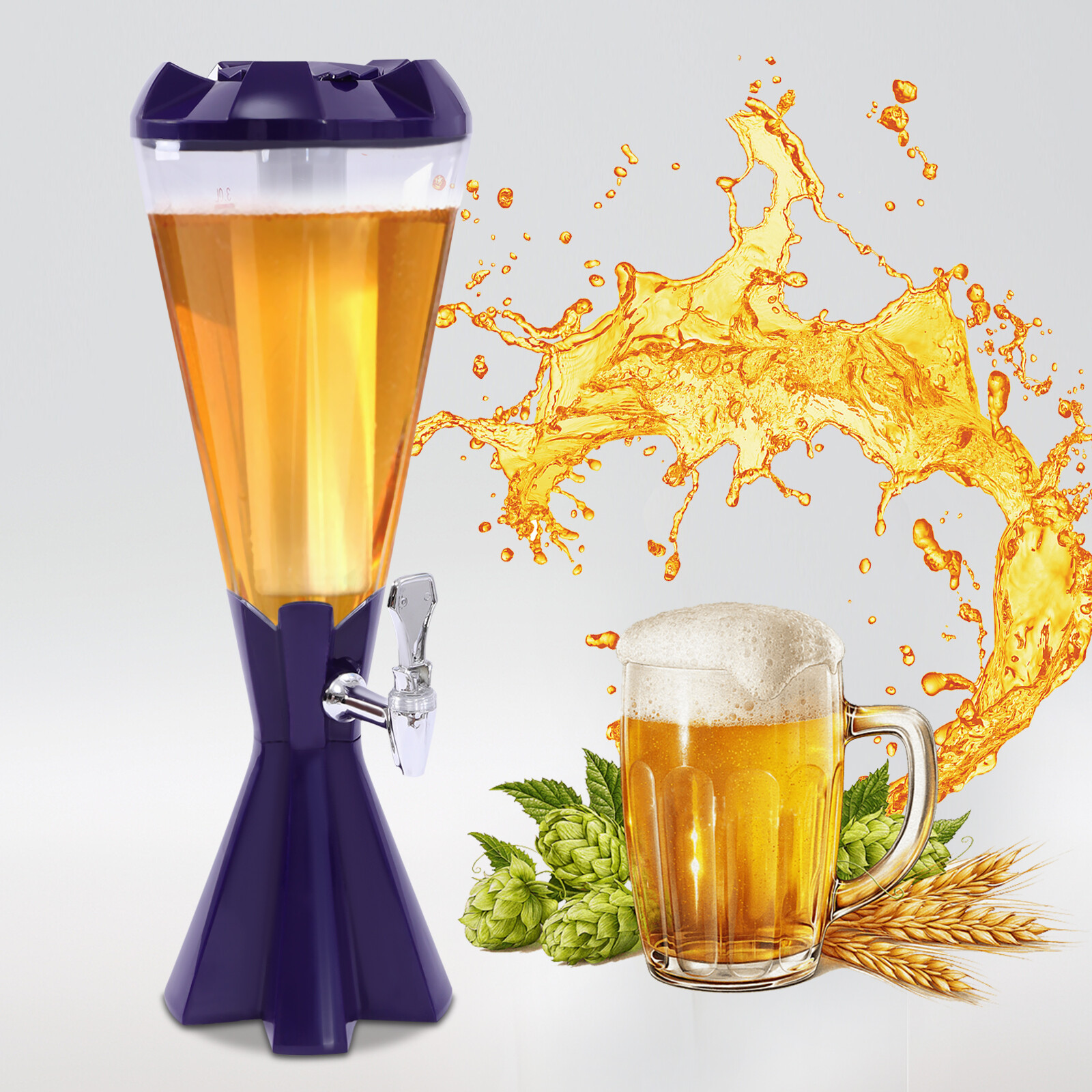 Beer Tower Dispenser 3L/101 Ounce Drink Beverage Dispenser w Individual Ice Tube