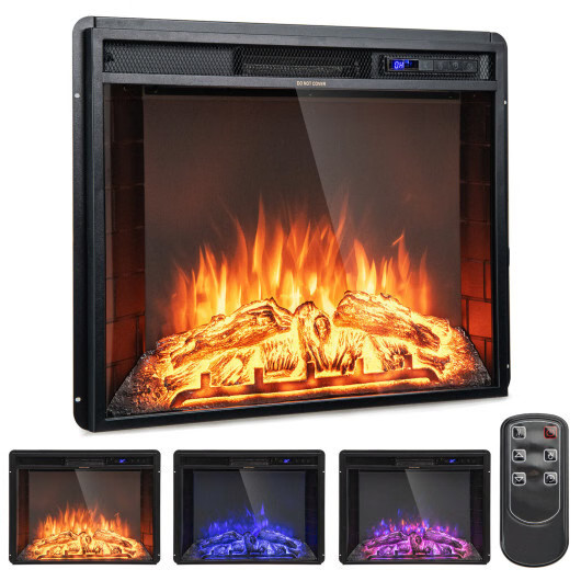 26 Inch Recessed Electric Fireplace with Adjustable Flame Brightness - Color: Bl