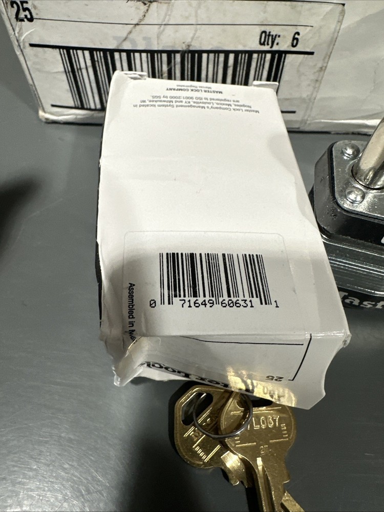 Master Lock 25 Padlock, Keyed Different, Standard Shackle, Rectangular (6 Pack)