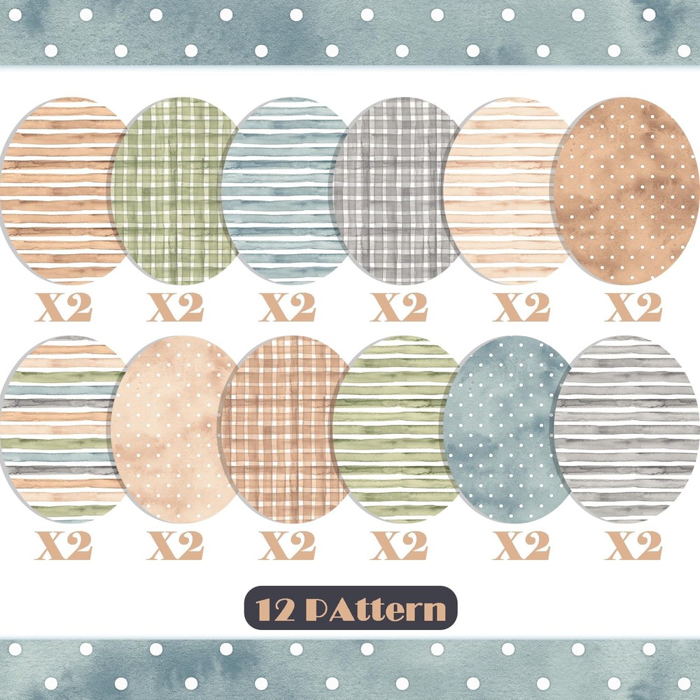24 Sheets Earth Tone Scrapbook , Double-Sided Neutral Color Strips Patterns D...