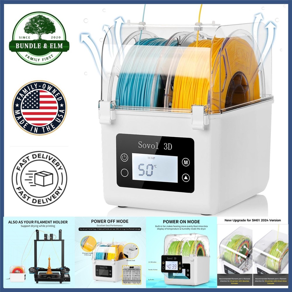 3D Printer Filament Dehydrator with Adjustable Temperature and Humidity Display