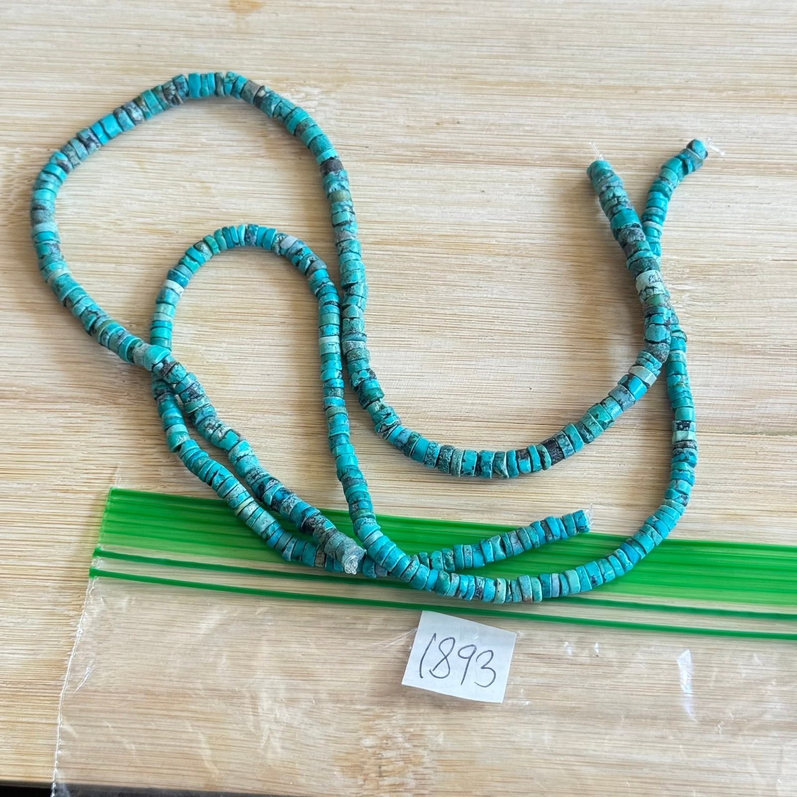 VTG Genuine Blue Turquoise Loose beads Heishi 2 strands Lot 15" 35g 5mm Natural