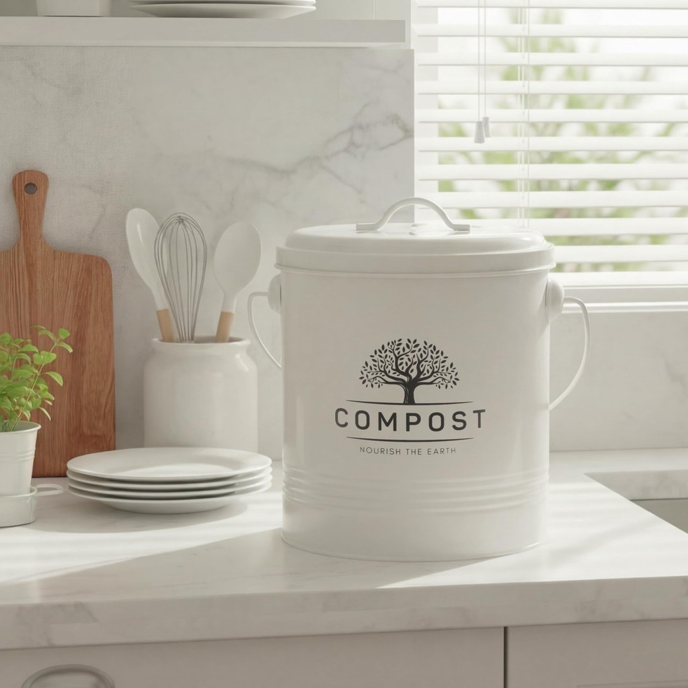 Kitchen Compost Bin, 1.3 Gallon Countertop Compost Bin with Lid, Indoor Compo...