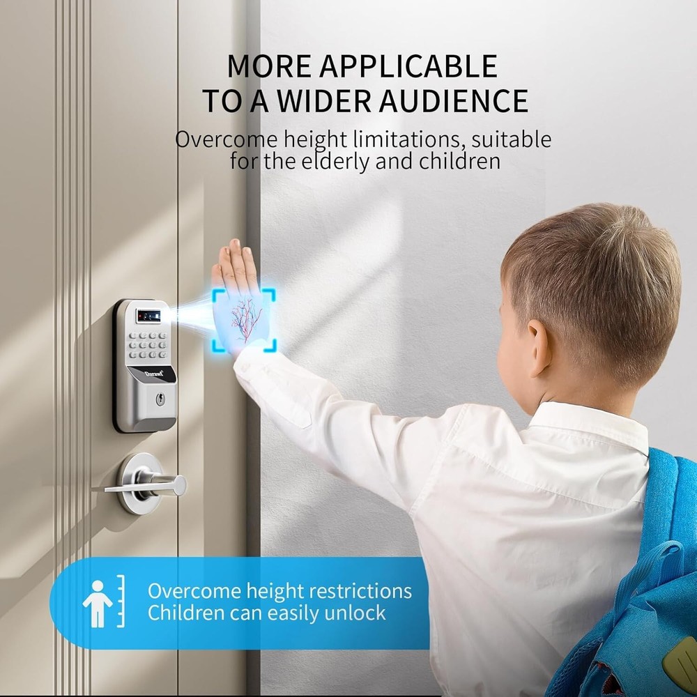 Smart WiFi Deadbolt - Palm Vein Recognition, Remote Control, Auto Lock