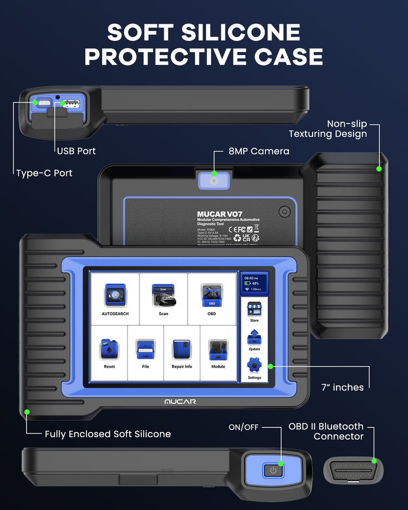 MUCAR 7" Bi-directional Scan Tool Bluetooth OBD2 Scanner Full System Diagnostic