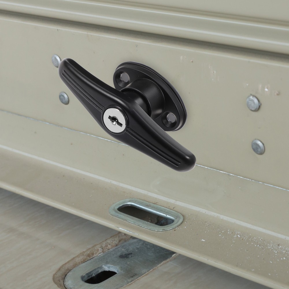 Door Handle With Lock T-shaped Lockable Garage Replacement Black