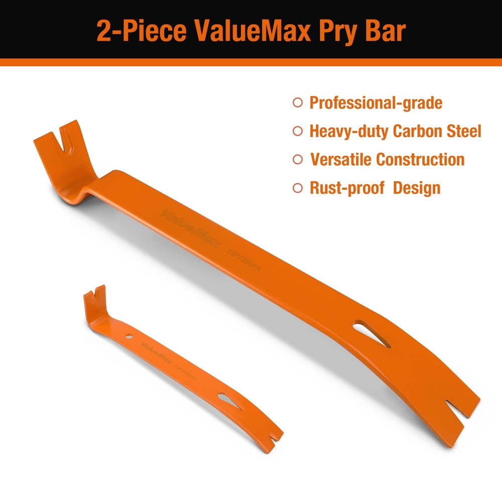 2-piece Flat Pry Bar Set Includes 7-1/2” Mini Pry Bar 15” Heavy Duty Nail Pull