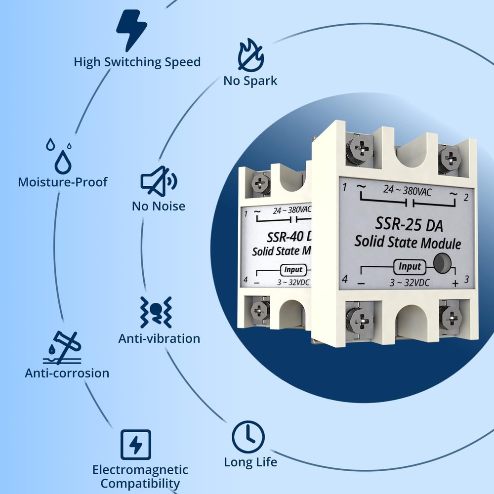 2PCS SSR-25DA Solid State Relays Single Phase 3-32V DC Input to 24-380V AC