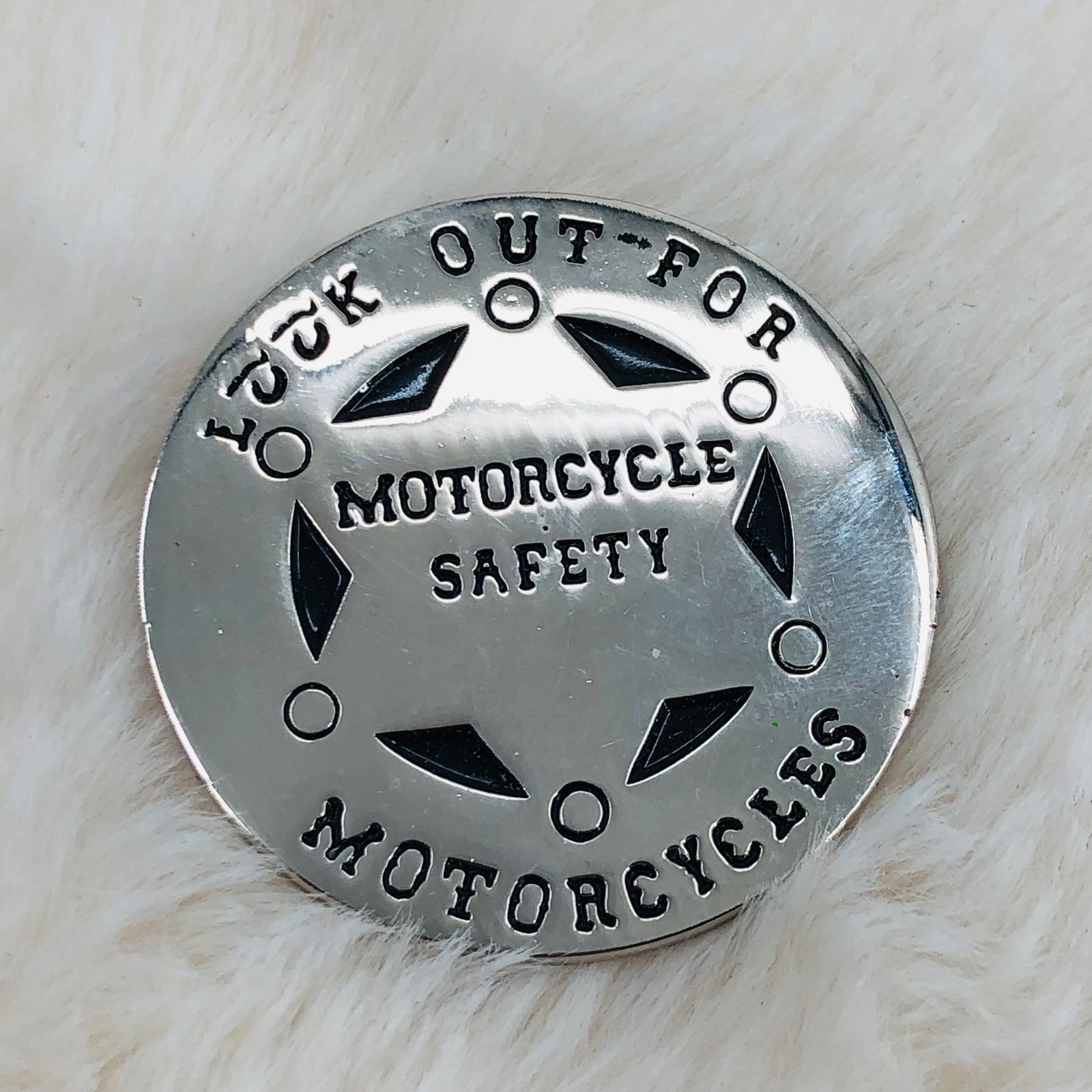 Look Out for Motorcycles Silver Tone Sheriff Badge Safety Lapel Pin