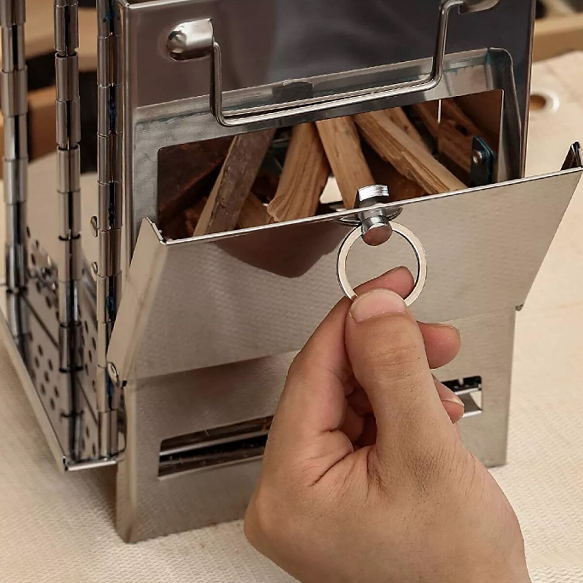 Portable Folding Stainless Steel Stove Outdoor Camping BBQ Wood Burning Stove