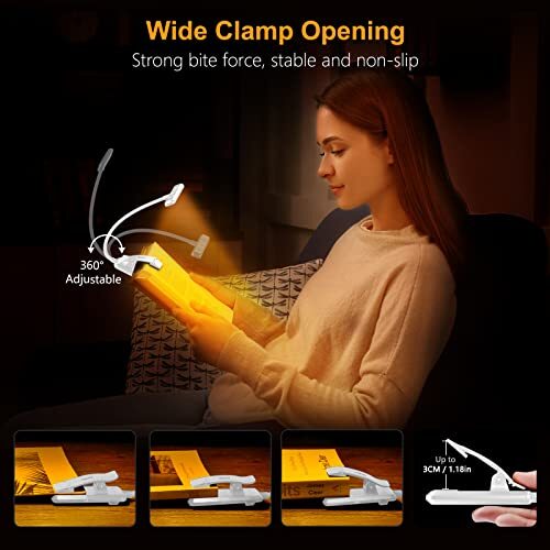 19 LED Rechargeable Book Light for Reading in Bed with Memory Function- White