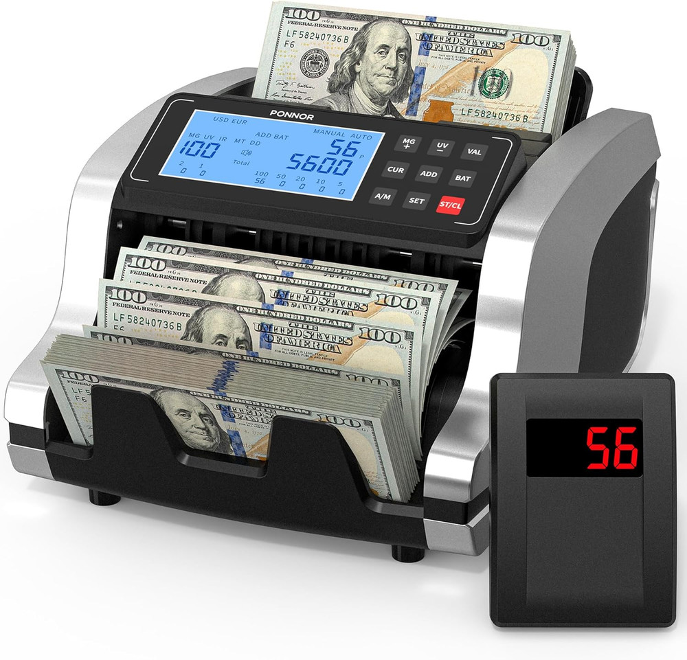 Money Counter Machine with Value Count, UV/MG/IR/MT/DD Counterfeit Bill Detectio