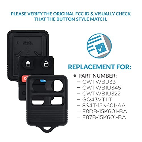 Keyless2Go Replacement for New Shell Case and 4 Button Pad for Remote Key Fob