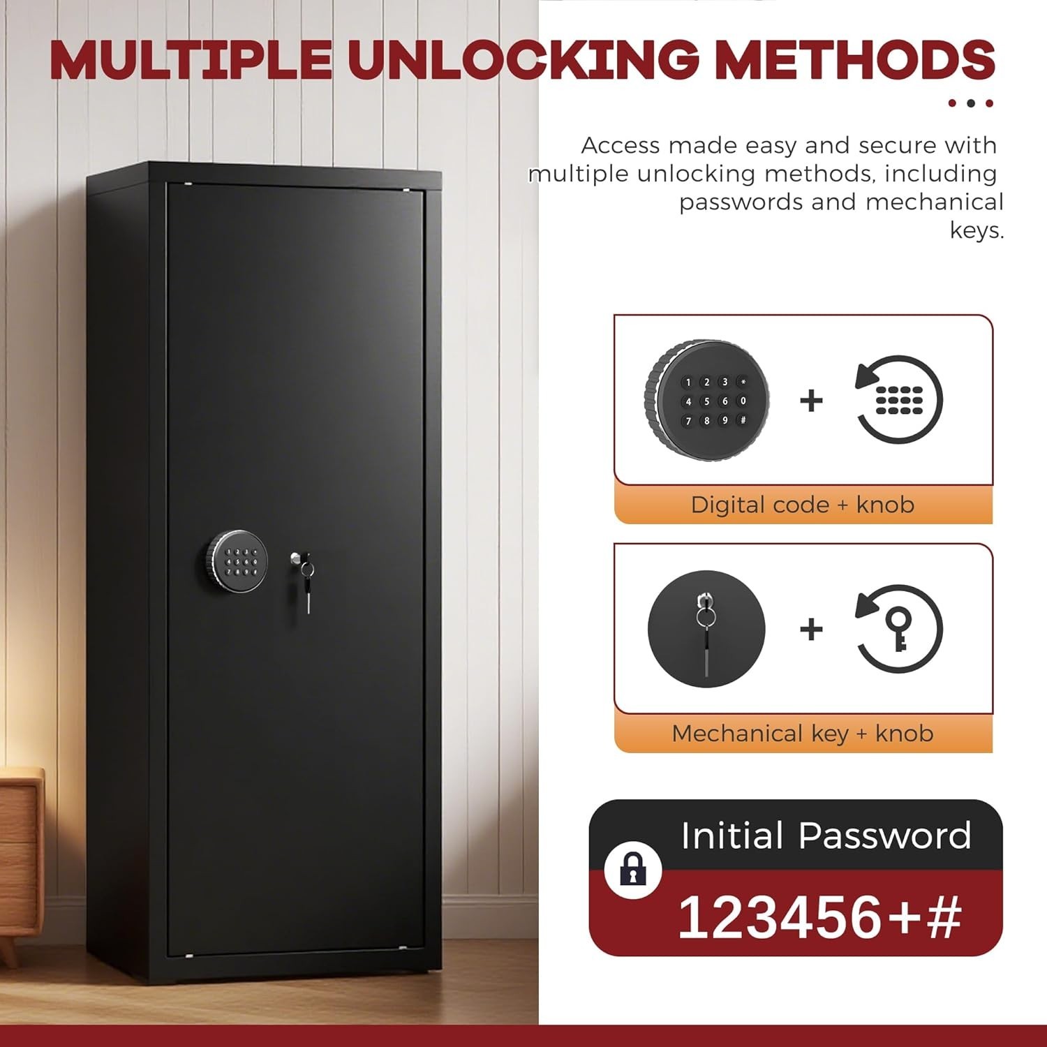 12–15 Gun Fireproof Security Safe for Rifles with Digital Lock & Handgun Slots